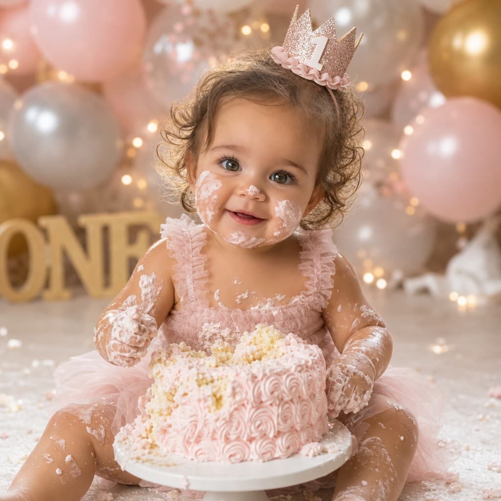 A cake-smash theme from one uploaded photo